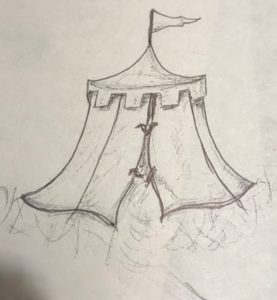 Line pencil drawing of a medieval tent